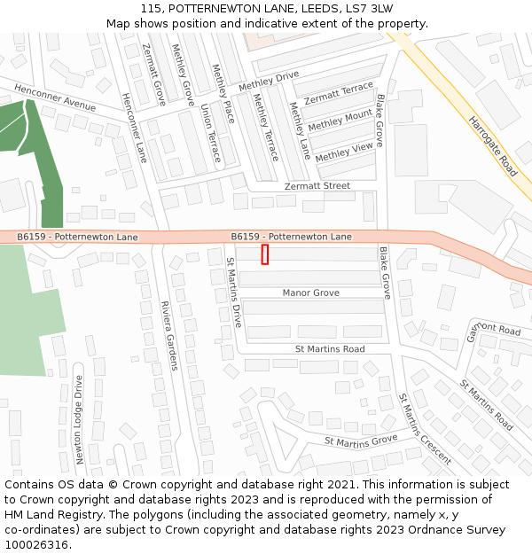 115, POTTERNEWTON LANE, LEEDS, LS7 3LW: Location map and indicative extent of plot