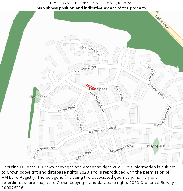 115, POYNDER DRIVE, SNODLAND, ME6 5SP: Location map and indicative extent of plot
