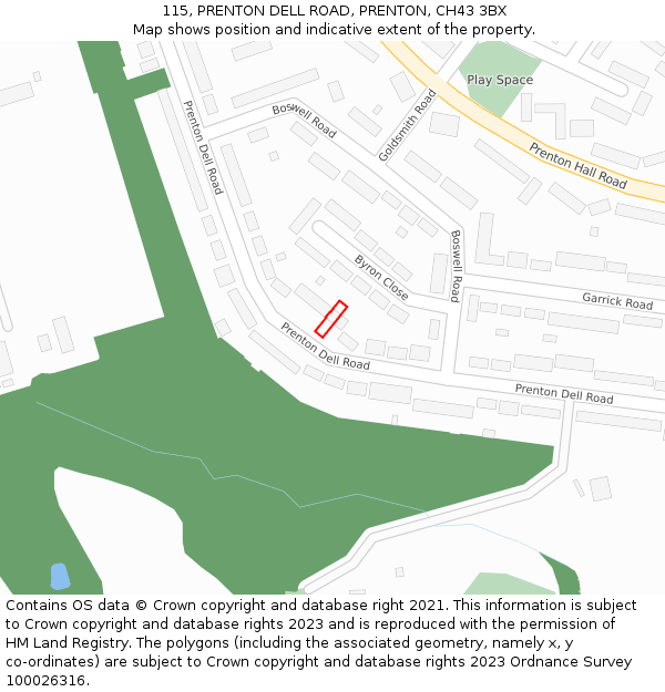 115, PRENTON DELL ROAD, PRENTON, CH43 3BX: Location map and indicative extent of plot