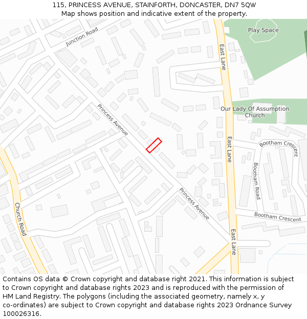 115, PRINCESS AVENUE, STAINFORTH, DONCASTER, DN7 5QW: Location map and indicative extent of plot
