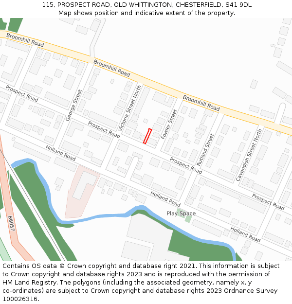 115, PROSPECT ROAD, OLD WHITTINGTON, CHESTERFIELD, S41 9DL: Location map and indicative extent of plot