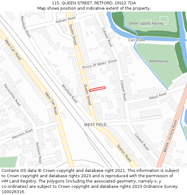 115, QUEEN STREET, RETFORD, DN22 7DA: Location map and indicative extent of plot