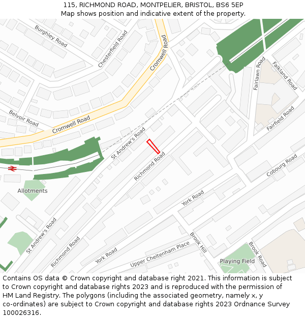 115, RICHMOND ROAD, MONTPELIER, BRISTOL, BS6 5EP: Location map and indicative extent of plot