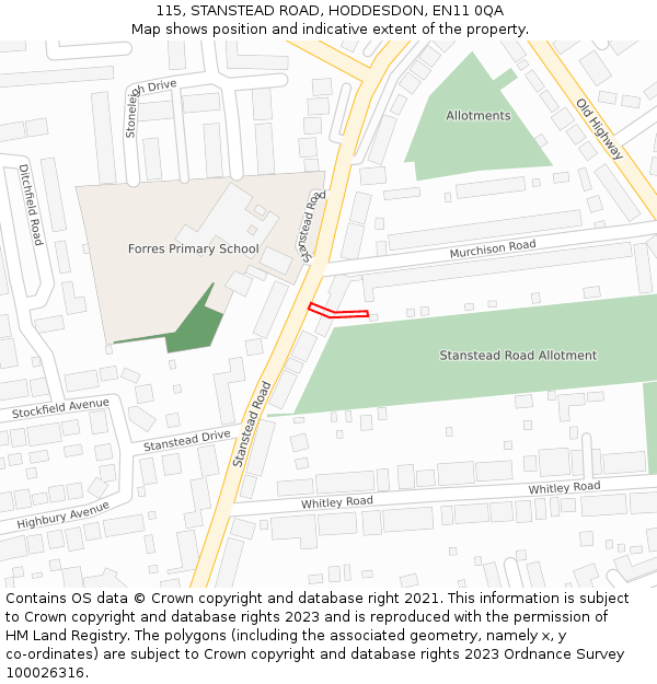 115, STANSTEAD ROAD, HODDESDON, EN11 0QA: Location map and indicative extent of plot
