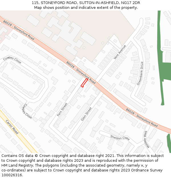115, STONEYFORD ROAD, SUTTON-IN-ASHFIELD, NG17 2DR: Location map and indicative extent of plot