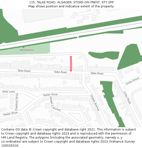 115, TALKE ROAD, ALSAGER, STOKE-ON-TRENT, ST7 2PP: Location map and indicative extent of plot