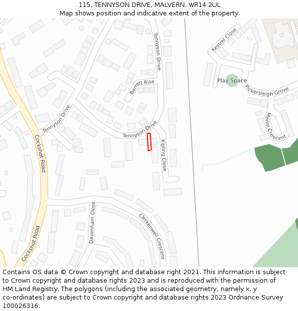 115, TENNYSON DRIVE, MALVERN, WR14 2UL: Location map and indicative extent of plot