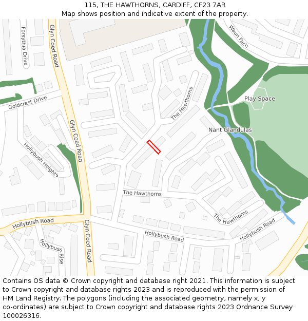 115, THE HAWTHORNS, CARDIFF, CF23 7AR: Location map and indicative extent of plot