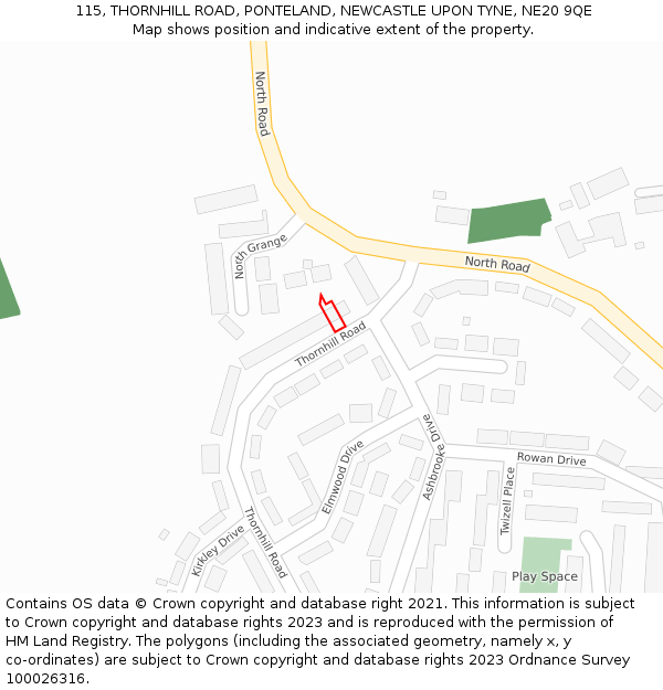 115, THORNHILL ROAD, PONTELAND, NEWCASTLE UPON TYNE, NE20 9QE: Location map and indicative extent of plot