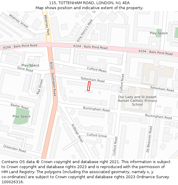 115, TOTTENHAM ROAD, LONDON, N1 4EA: Location map and indicative extent of plot