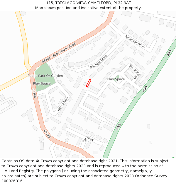 115, TRECLAGO VIEW, CAMELFORD, PL32 9AE: Location map and indicative extent of plot