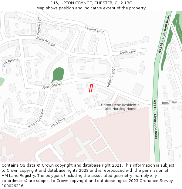 115, UPTON GRANGE, CHESTER, CH2 1BG: Location map and indicative extent of plot