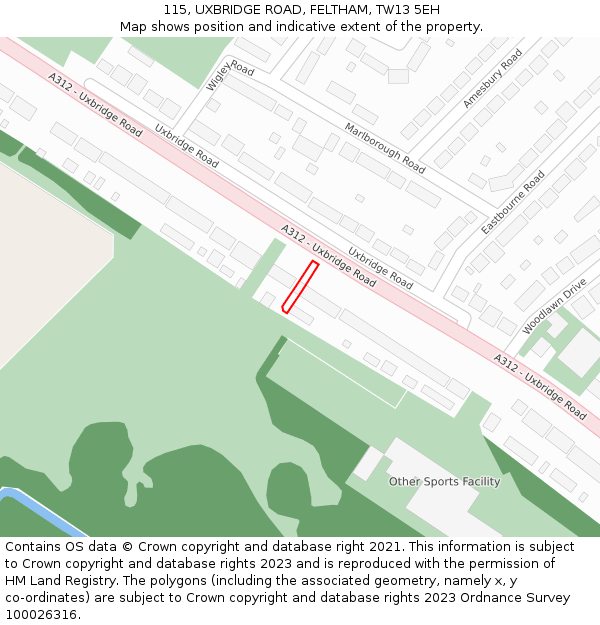 115, UXBRIDGE ROAD, FELTHAM, TW13 5EH: Location map and indicative extent of plot