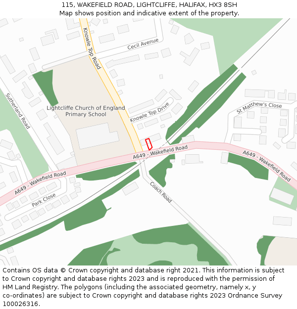 115, WAKEFIELD ROAD, LIGHTCLIFFE, HALIFAX, HX3 8SH: Location map and indicative extent of plot