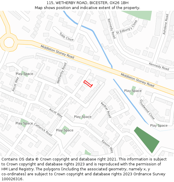 115, WETHERBY ROAD, BICESTER, OX26 1BH: Location map and indicative extent of plot