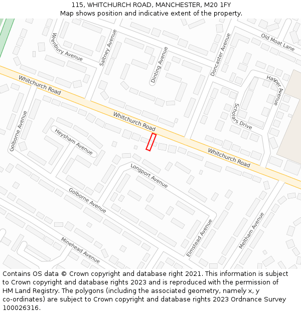 115, WHITCHURCH ROAD, MANCHESTER, M20 1FY: Location map and indicative extent of plot