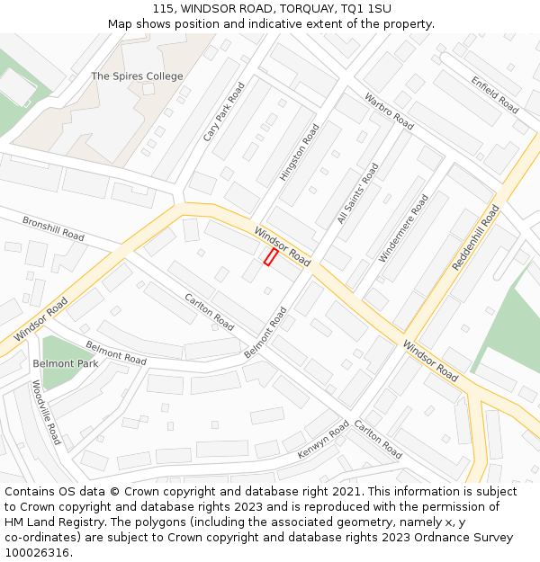 115, WINDSOR ROAD, TORQUAY, TQ1 1SU: Location map and indicative extent of plot