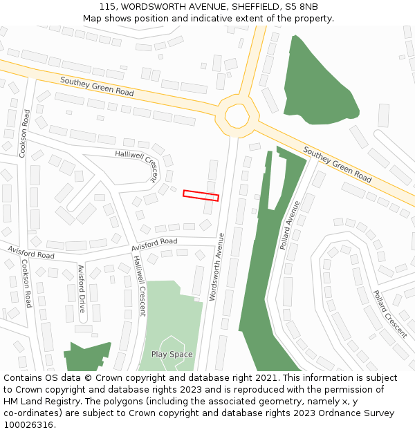 115, WORDSWORTH AVENUE, SHEFFIELD, S5 8NB: Location map and indicative extent of plot
