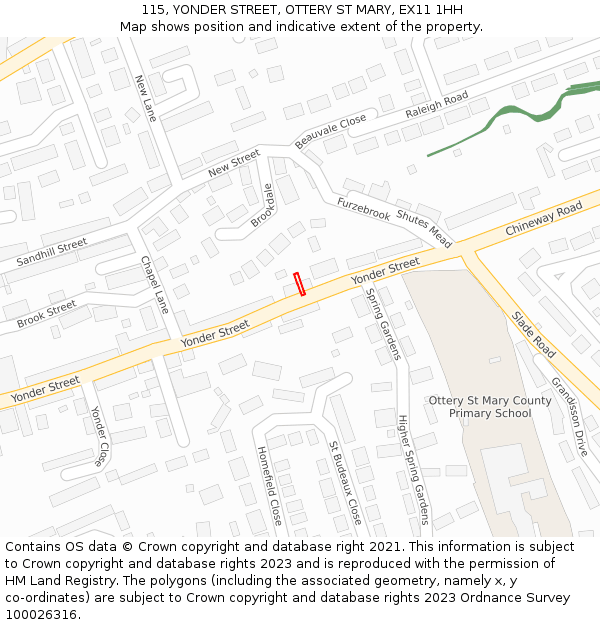115, YONDER STREET, OTTERY ST MARY, EX11 1HH: Location map and indicative extent of plot