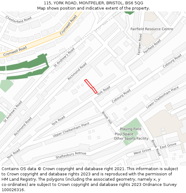 115, YORK ROAD, MONTPELIER, BRISTOL, BS6 5QG: Location map and indicative extent of plot