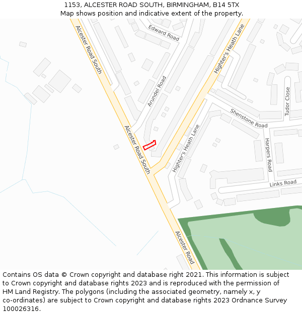 1153, ALCESTER ROAD SOUTH, BIRMINGHAM, B14 5TX: Location map and indicative extent of plot