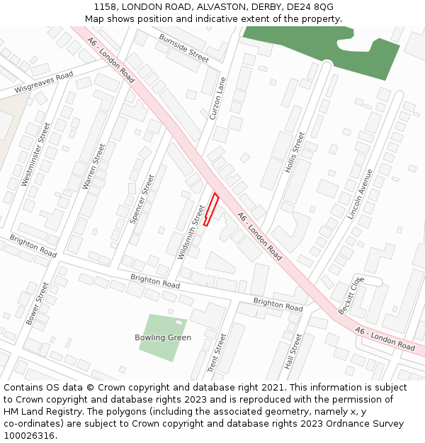 1158, LONDON ROAD, ALVASTON, DERBY, DE24 8QG: Location map and indicative extent of plot