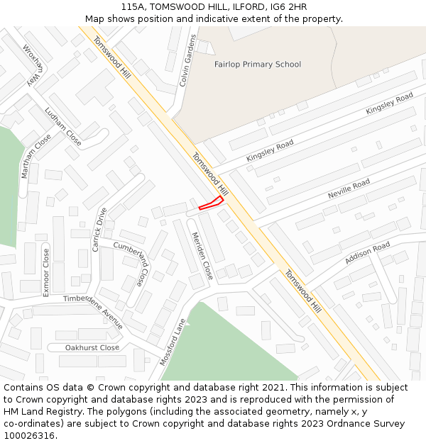 115A, TOMSWOOD HILL, ILFORD, IG6 2HR: Location map and indicative extent of plot