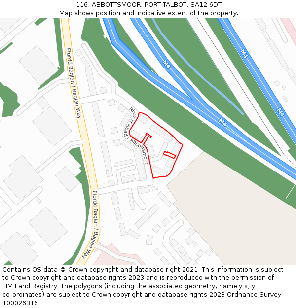 116, ABBOTTSMOOR, PORT TALBOT, SA12 6DT: Location map and indicative extent of plot