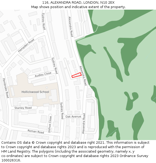 116, ALEXANDRA ROAD, LONDON, N10 2EX: Location map and indicative extent of plot