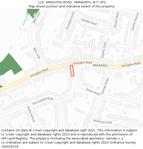 116, AMINGTON ROAD, TAMWORTH, B77 3PZ: Location map and indicative extent of plot