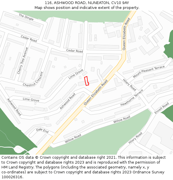 116, ASHWOOD ROAD, NUNEATON, CV10 9AY: Location map and indicative extent of plot