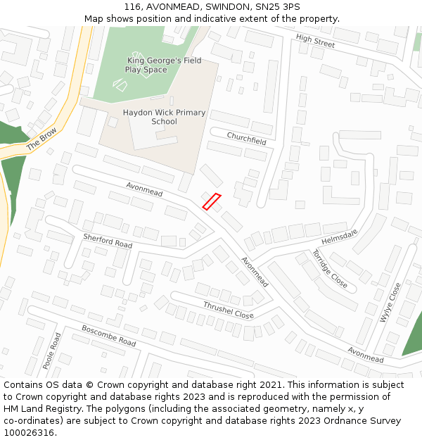116, AVONMEAD, SWINDON, SN25 3PS: Location map and indicative extent of plot