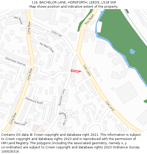 116, BACHELOR LANE, HORSFORTH, LEEDS, LS18 5NF: Location map and indicative extent of plot