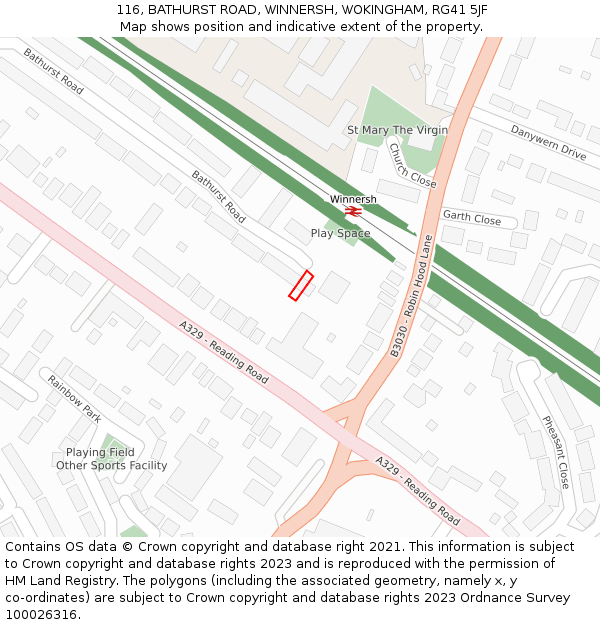 116, BATHURST ROAD, WINNERSH, WOKINGHAM, RG41 5JF: Location map and indicative extent of plot