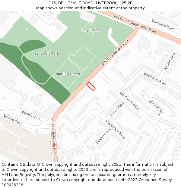 116, BELLE VALE ROAD, LIVERPOOL, L25 2PJ: Location map and indicative extent of plot
