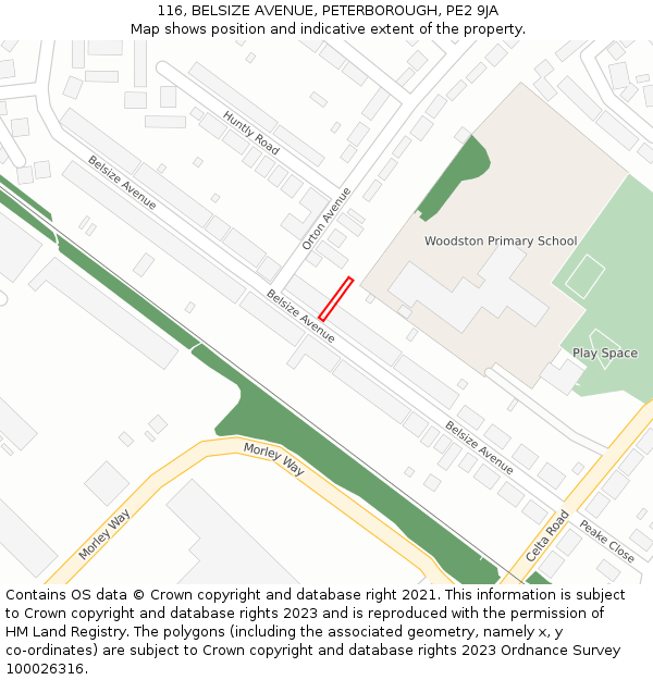 116, BELSIZE AVENUE, PETERBOROUGH, PE2 9JA: Location map and indicative extent of plot
