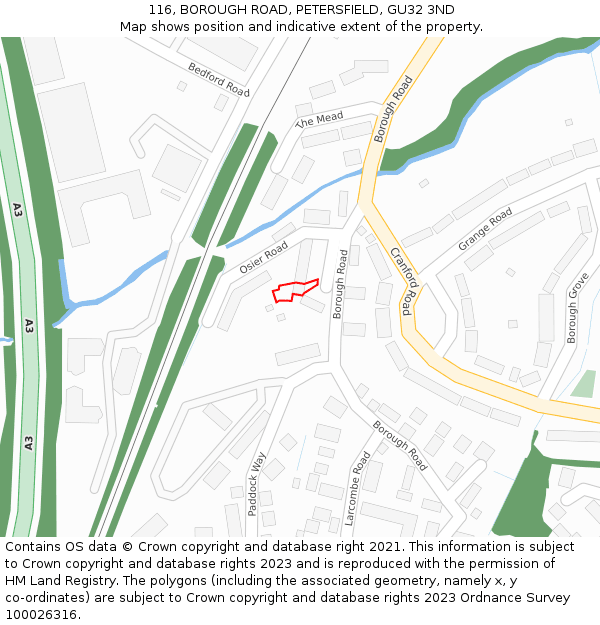 116, BOROUGH ROAD, PETERSFIELD, GU32 3ND: Location map and indicative extent of plot