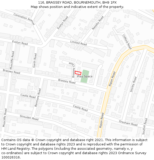 116, BRASSEY ROAD, BOURNEMOUTH, BH9 1PX: Location map and indicative extent of plot