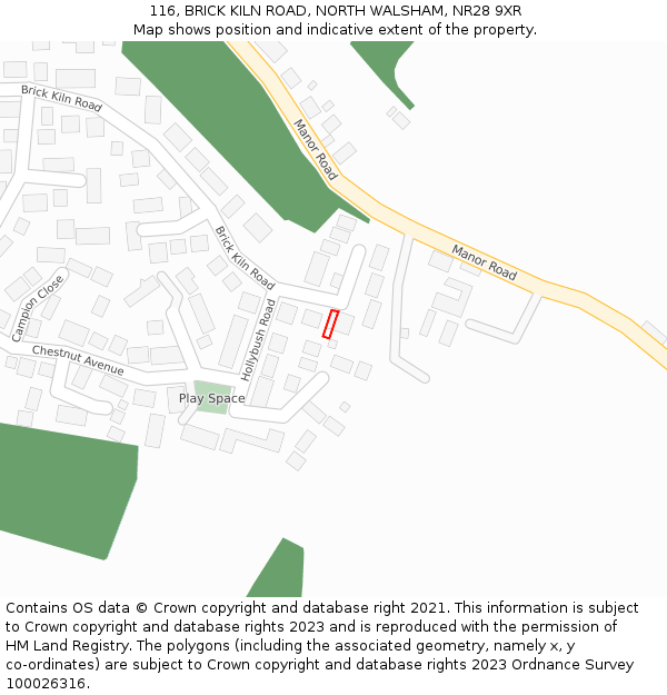 116, BRICK KILN ROAD, NORTH WALSHAM, NR28 9XR: Location map and indicative extent of plot
