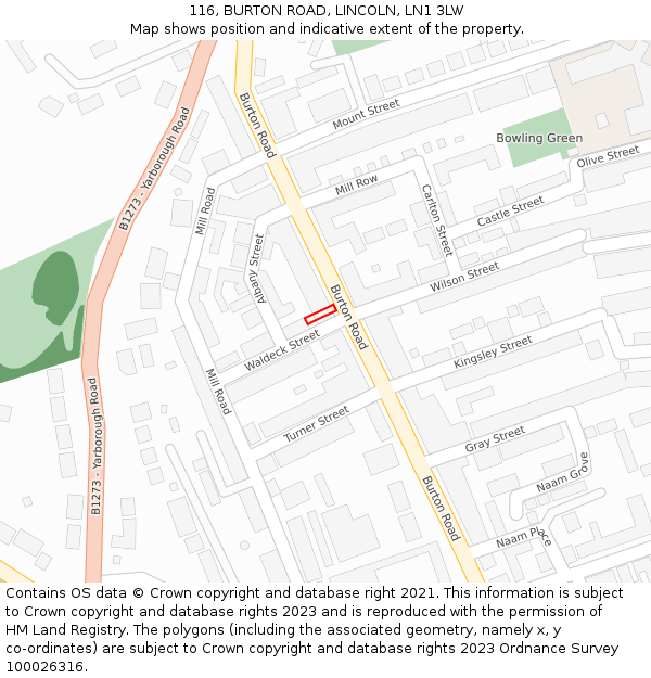 116, BURTON ROAD, LINCOLN, LN1 3LW: Location map and indicative extent of plot