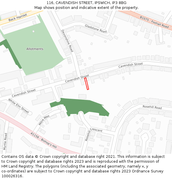 116, CAVENDISH STREET, IPSWICH, IP3 8BG: Location map and indicative extent of plot