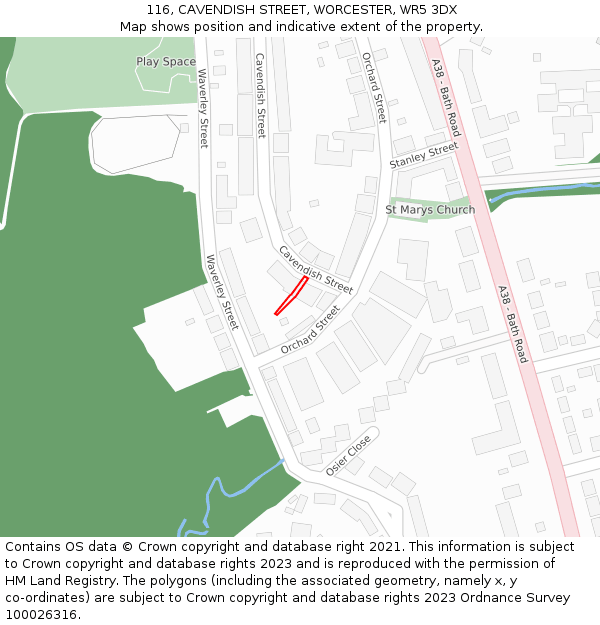 116, CAVENDISH STREET, WORCESTER, WR5 3DX: Location map and indicative extent of plot