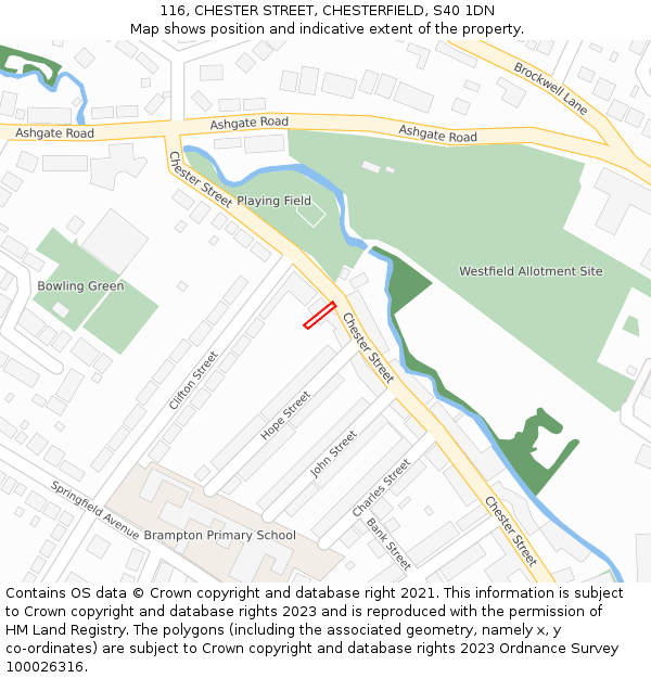 116, CHESTER STREET, CHESTERFIELD, S40 1DN: Location map and indicative extent of plot