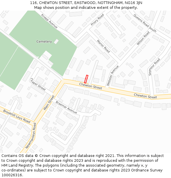 116, CHEWTON STREET, EASTWOOD, NOTTINGHAM, NG16 3JN: Location map and indicative extent of plot