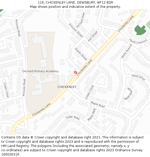 116, CHICKENLEY LANE, DEWSBURY, WF12 8QR: Location map and indicative extent of plot