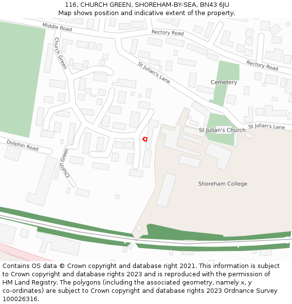116, CHURCH GREEN, SHOREHAM-BY-SEA, BN43 6JU: Location map and indicative extent of plot