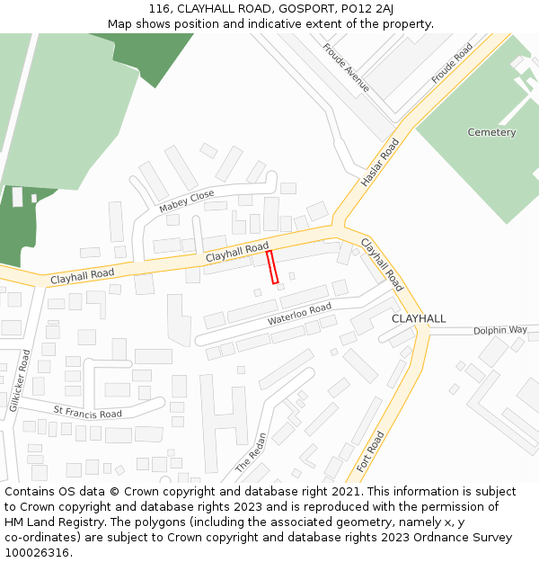 116, CLAYHALL ROAD, GOSPORT, PO12 2AJ: Location map and indicative extent of plot