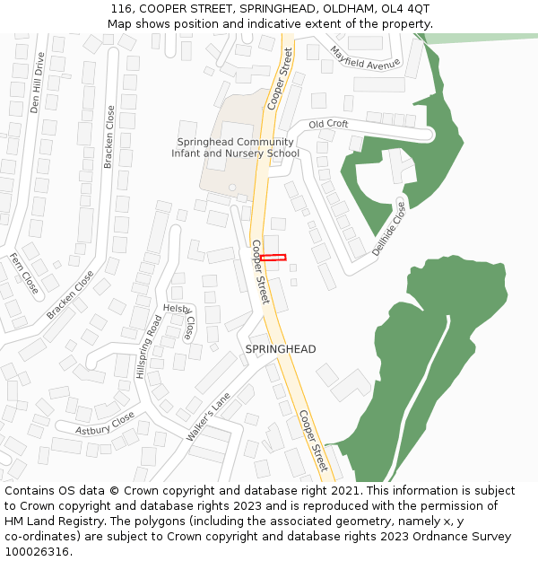 116, COOPER STREET, SPRINGHEAD, OLDHAM, OL4 4QT: Location map and indicative extent of plot