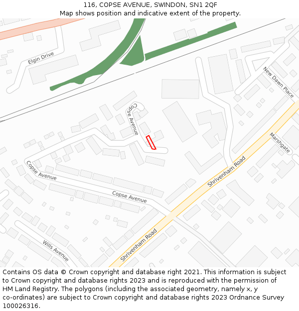 116, COPSE AVENUE, SWINDON, SN1 2QF: Location map and indicative extent of plot