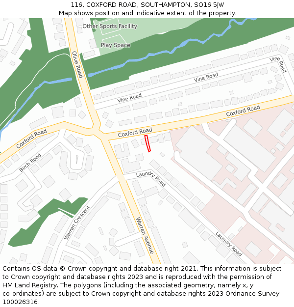 116, COXFORD ROAD, SOUTHAMPTON, SO16 5JW: Location map and indicative extent of plot